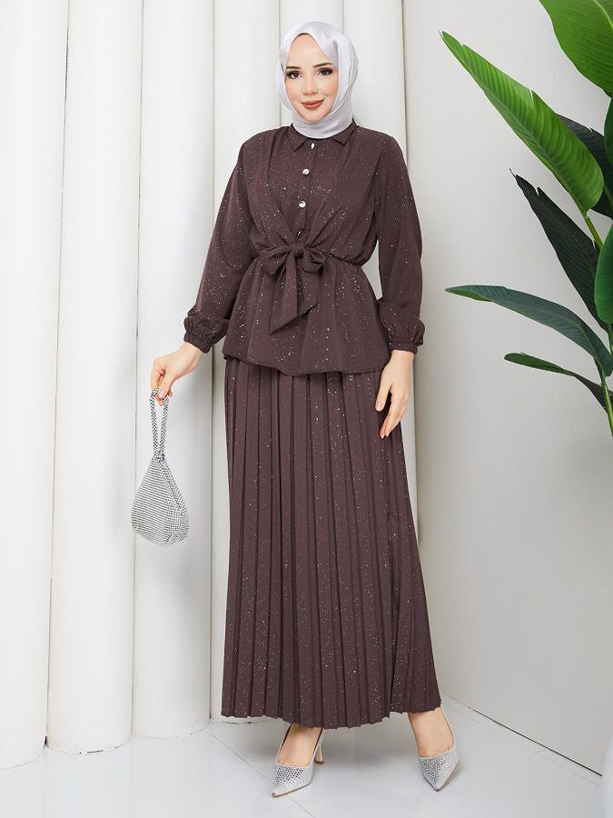 Beli Lastikli Etekli İkili Takım-5169 Kahverengi