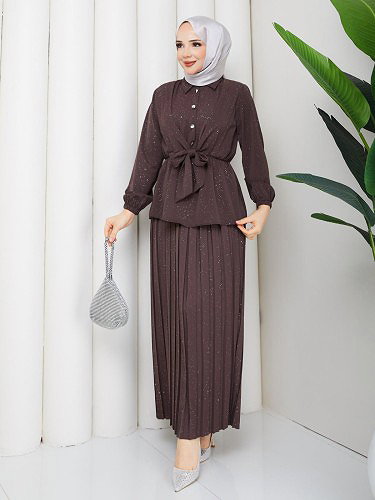 Beli Lastikli Etekli İkili Takım-5169 Kahverengi - Thumbnail