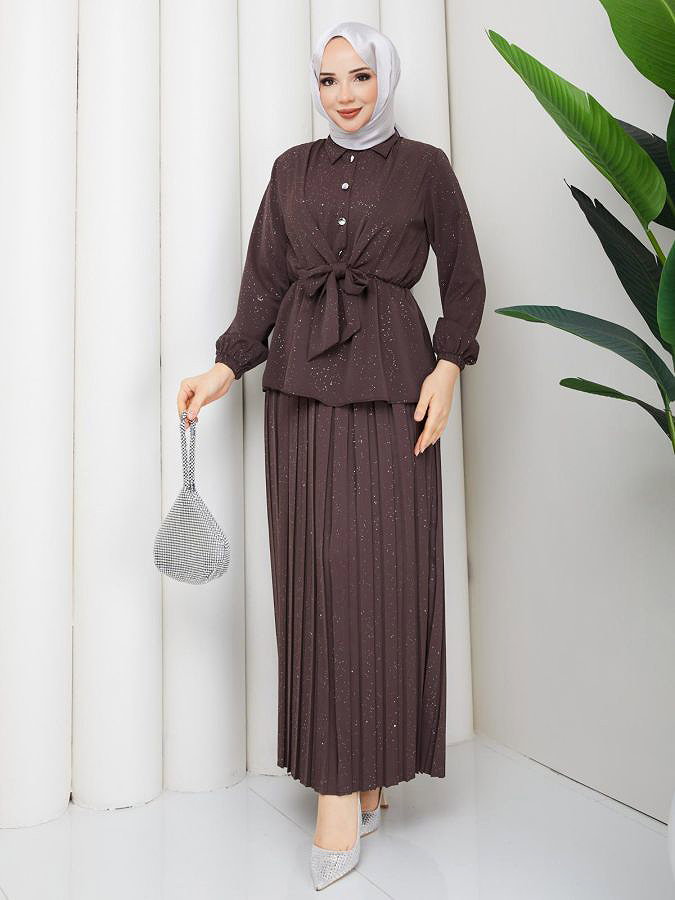 Beli Lastikli Etekli İkili Takım-5169 Kahverengi