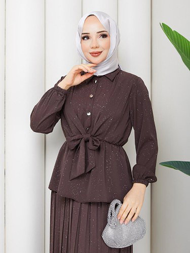 Beli Lastikli Etekli İkili Takım-5169 Kahverengi - Thumbnail