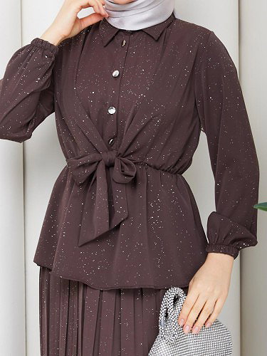 Beli Lastikli Etekli İkili Takım-5169 Kahverengi - Thumbnail