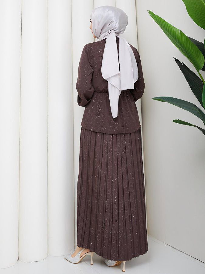 Beli Lastikli Etekli İkili Takım-5169 Kahverengi