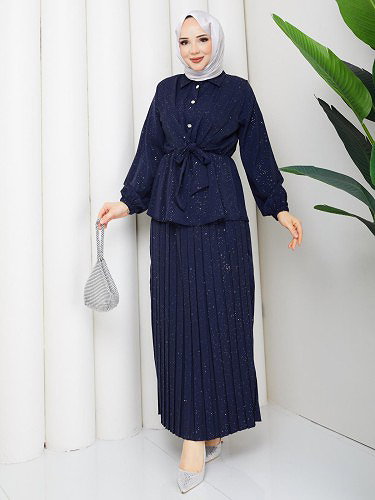 Beli Lastikli Etekli İkili Takım-5169 Lacivert - Thumbnail