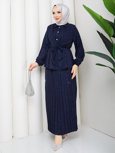 Beli Lastikli Etekli İkili Takım-5169 Lacivert - Thumbnail