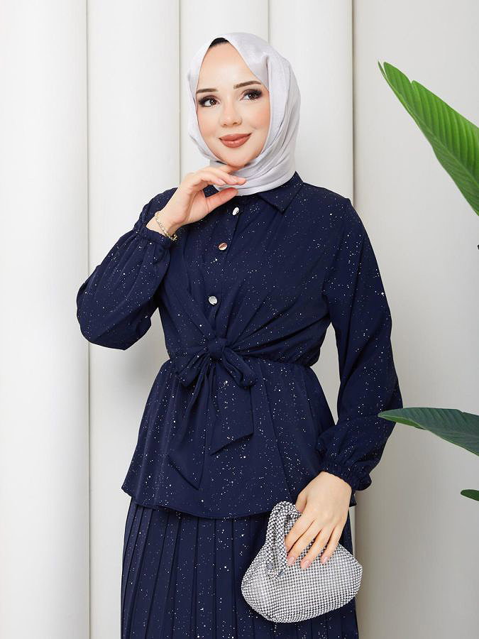 Beli Lastikli Etekli İkili Takım-5169 Lacivert