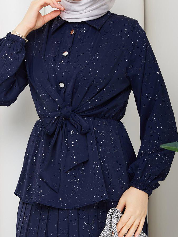 Beli Lastikli Etekli İkili Takım-5169 Lacivert