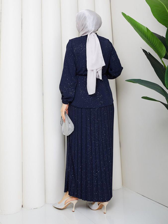 Beli Lastikli Etekli İkili Takım-5169 Lacivert