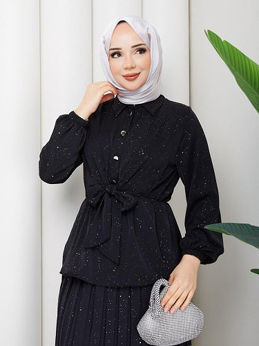 Modaebva - Beli Lastikli Etekli İkili Takım-5169 Siyah (1)