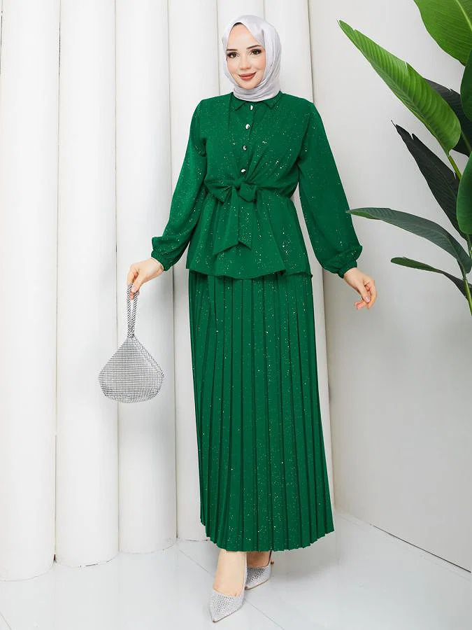 Beli Lastikli Etekli İkili Takım-5169 Yeşil