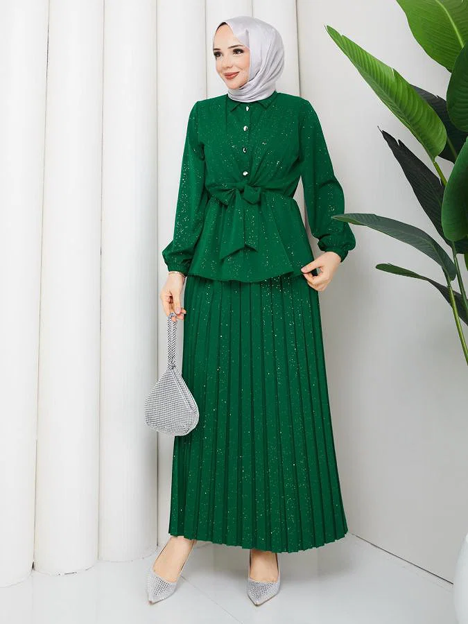 Beli Lastikli Etekli İkili Takım-5169 Yeşil