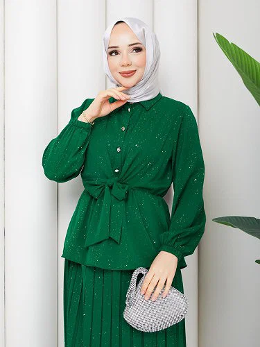 Modaebva - Beli Lastikli Etekli İkili Takım-5169 Yeşil (1)