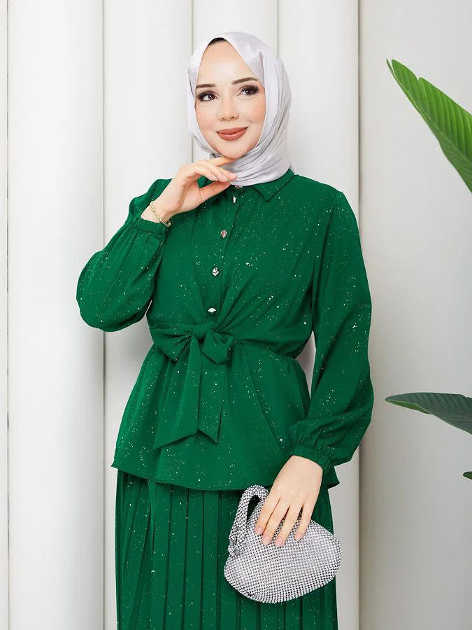 Beli Lastikli Etekli İkili Takım-5169 Yeşil