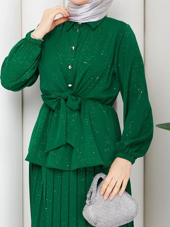 Beli Lastikli Etekli İkili Takım-5169 Yeşil