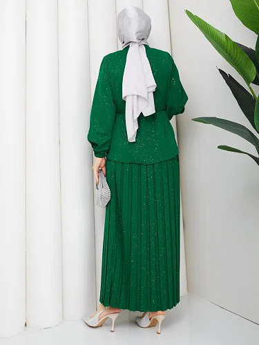 Beli Lastikli Etekli İkili Takım-5169 Yeşil - Thumbnail