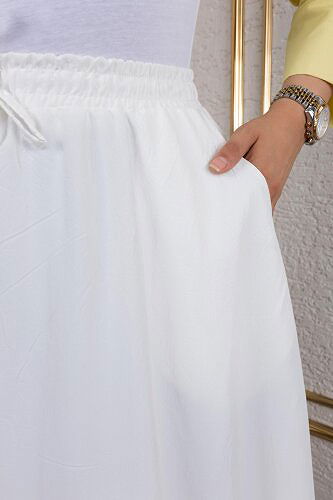 Beli Lastikli Kloş Etek-3035 Beyaz - Thumbnail