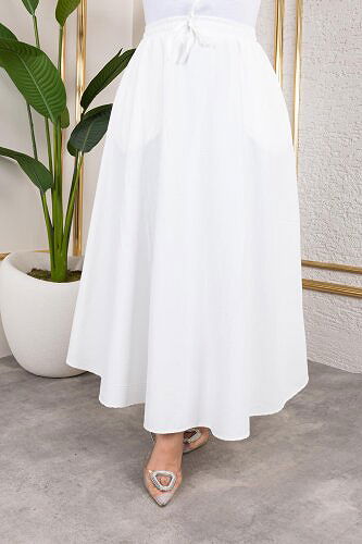 Modaebva - Beli Lastikli Kloş Etek-3035 Beyaz (1)