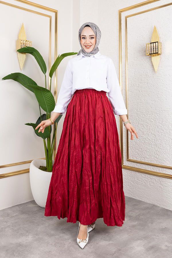 Beli Lastikli Kraş Etek-2040 Bordo