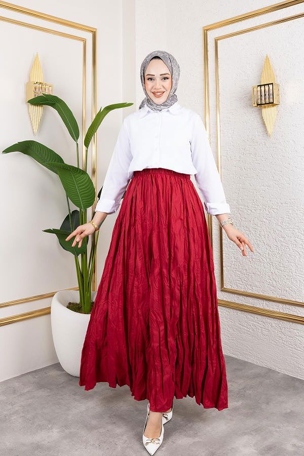 Beli Lastikli Kraş Etek-2040 Bordo