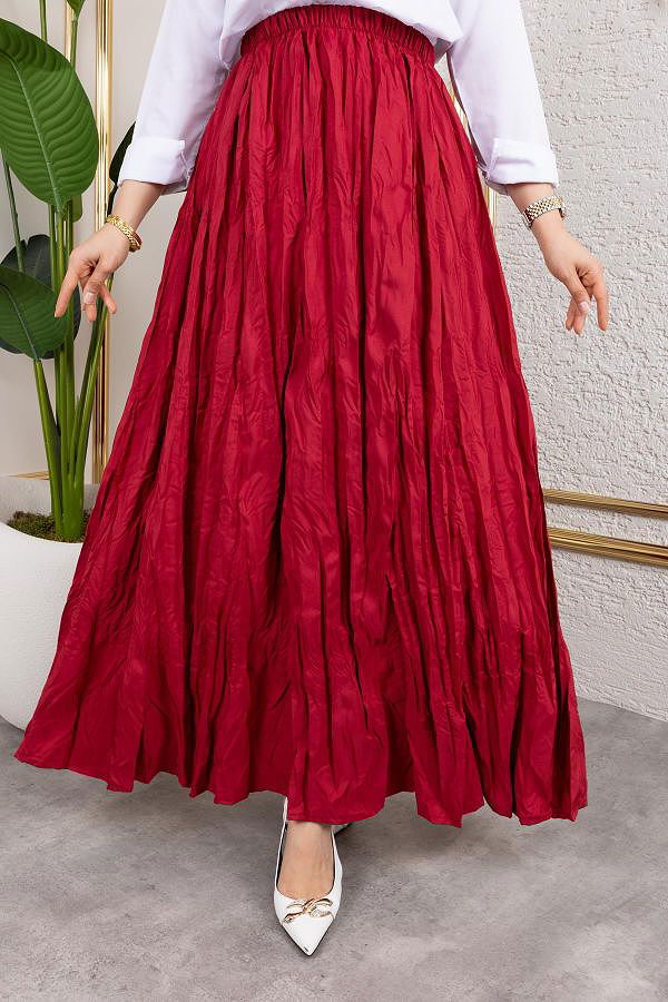 Beli Lastikli Kraş Etek-2040 Bordo