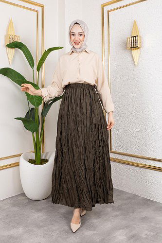 Modaebva - Beli Lastikli Kraş Etek-2040 Haki yeşili (1)