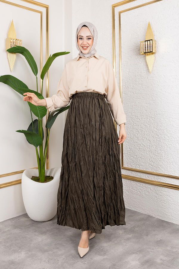 Beli Lastikli Kraş Etek-2040 Haki yeşili