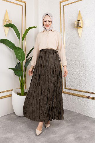 Beli Lastikli Kraş Etek-2040 Haki yeşili - Thumbnail