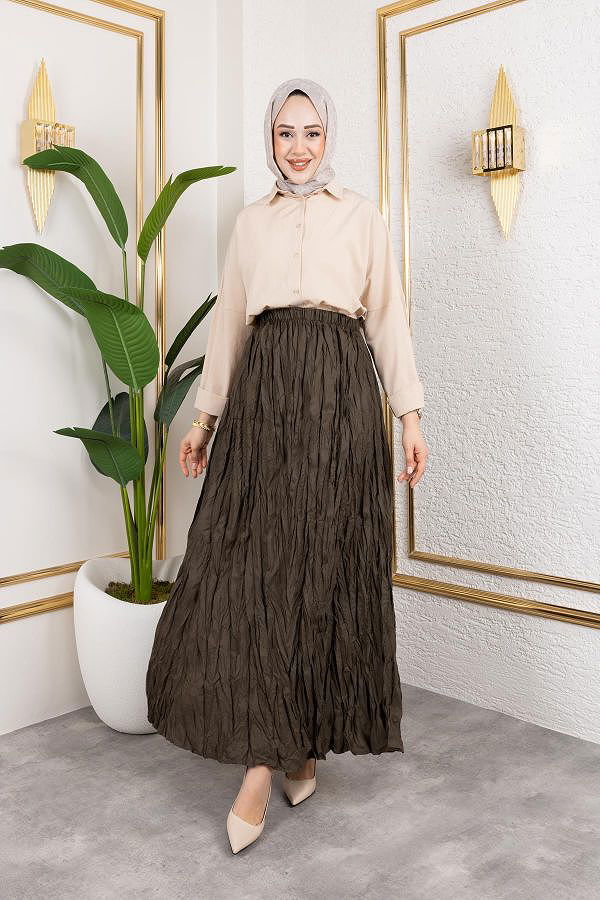 Beli Lastikli Kraş Etek-2040 Haki yeşili