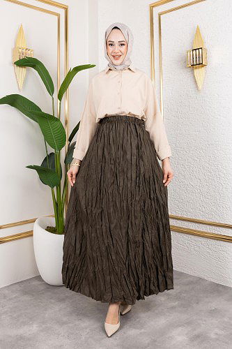 Modaebva - Beli Lastikli Kraş Etek-2040 Haki yeşili