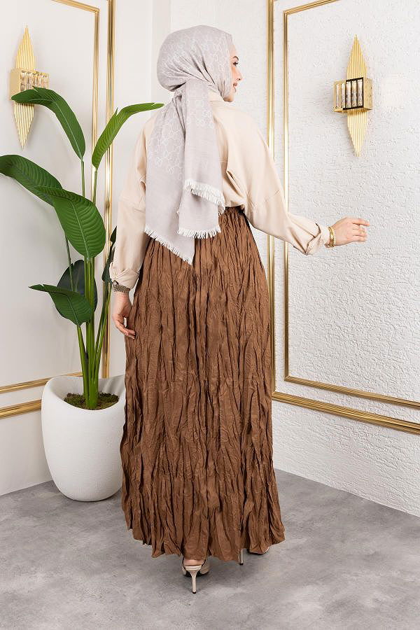 Beli Lastikli Kraş Etek-2040 Kahve