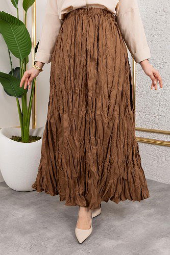 Beli Lastikli Kraş Etek-2040 Kahve - Thumbnail