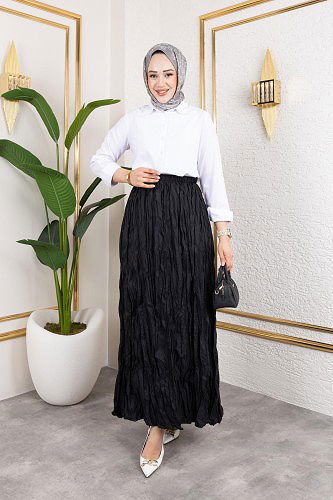 Beli Lastikli Kraş Etek-2040 Siyah - Thumbnail