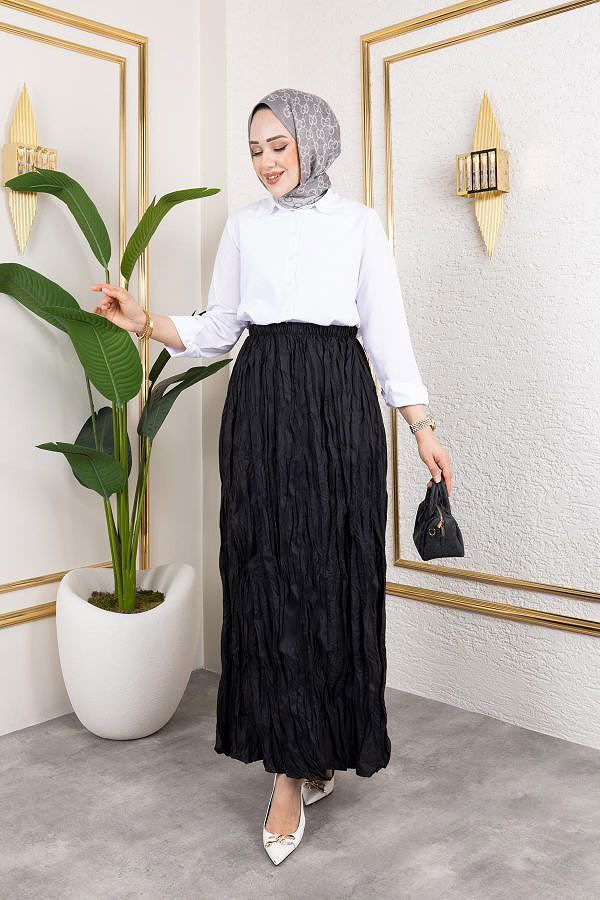 Beli Lastikli Kraş Etek-2040 Siyah