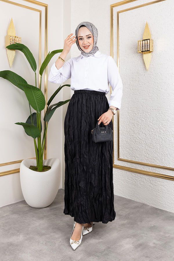 Beli Lastikli Kraş Etek-2040 Siyah