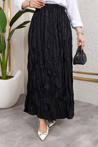 Beli Lastikli Kraş Etek-2040 Siyah - Thumbnail