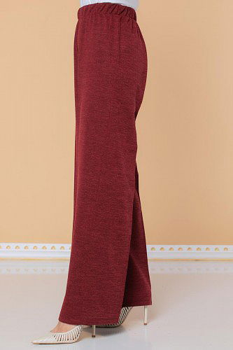 Beli Lastikli Yumoş Pantolon-3026 Bordo - Thumbnail