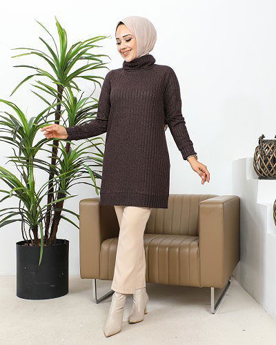 Boğazlı Tunik-3167 Kahve - Thumbnail