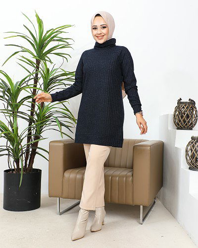Boğazlı Tunik-3167 Lacivert - Thumbnail
