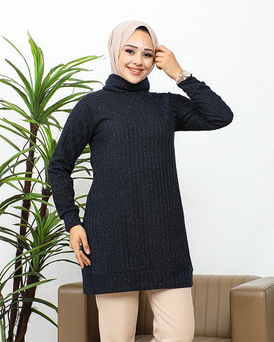 Boğazlı Tunik-3167 Lacivert - Thumbnail