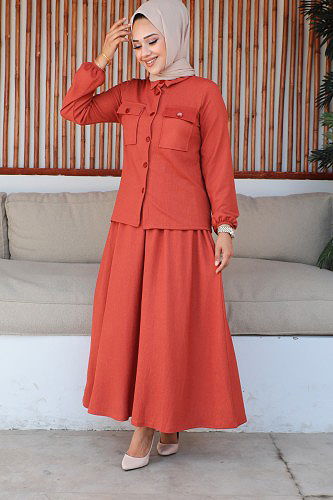 Bürümcük Kumaş Etekli Takım-3152 Kiremit - Thumbnail