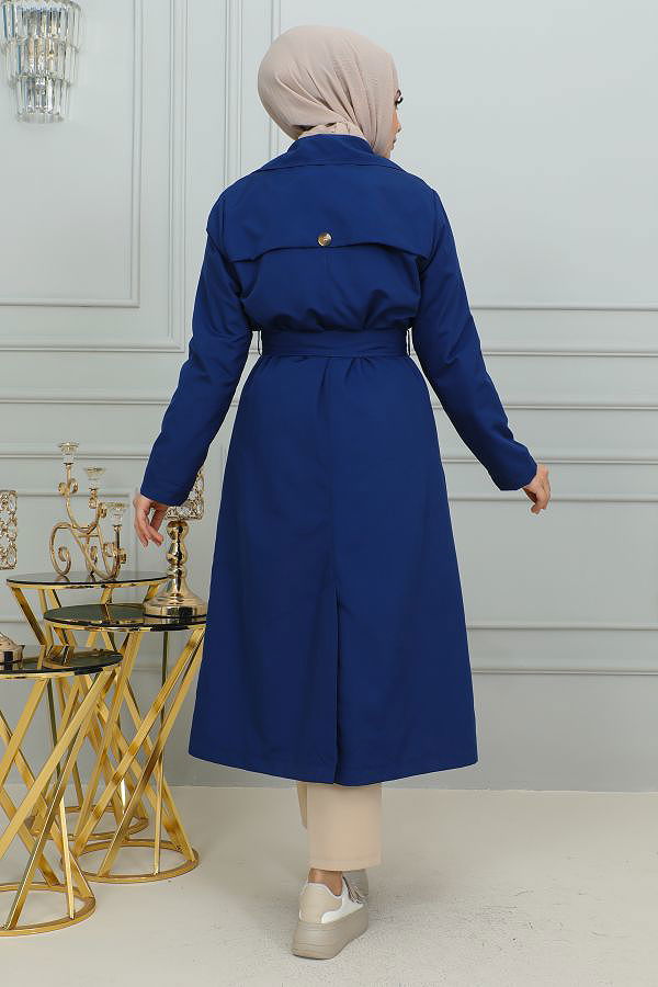 Ceket Yaka Düğmeli Trençkot-1904 İndigo