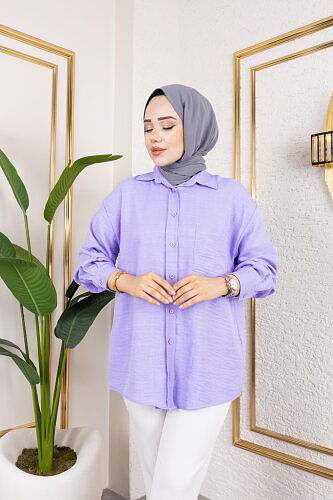 Modaebva - Cep Detaylı Tesettür Gömlek-3037 Lila