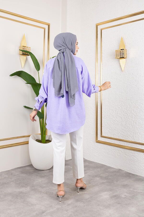 Cep Detaylı Tesettür Gömlek-3037 Lila