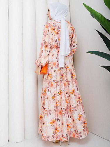 Çiçek Desenli Modal Elbise-5190 Kahve - Thumbnail