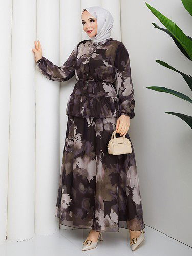 Desenli İkili Takım-5125 Kahve - Thumbnail