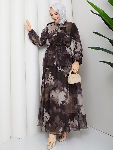 Desenli İkili Takım-5125 Kahve - Thumbnail