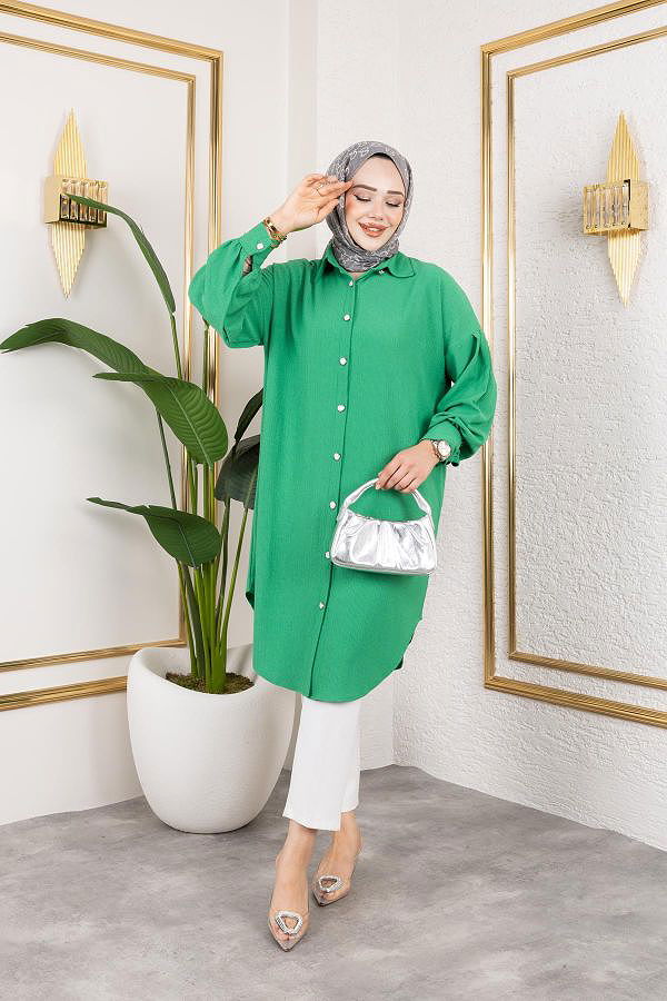 Düşük Kollu SalaşTunik-3034 Benetton yeşili