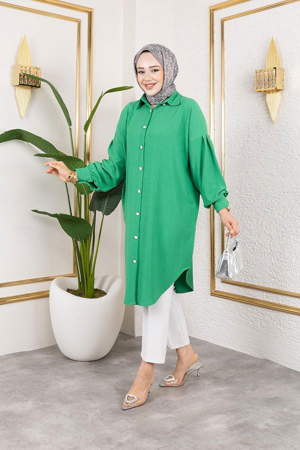 Düşük Kollu SalaşTunik-3034 Benetton yeşili