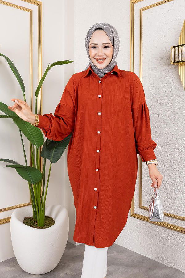 Düşük Kollu SalaşTunik-3034---Kiremit