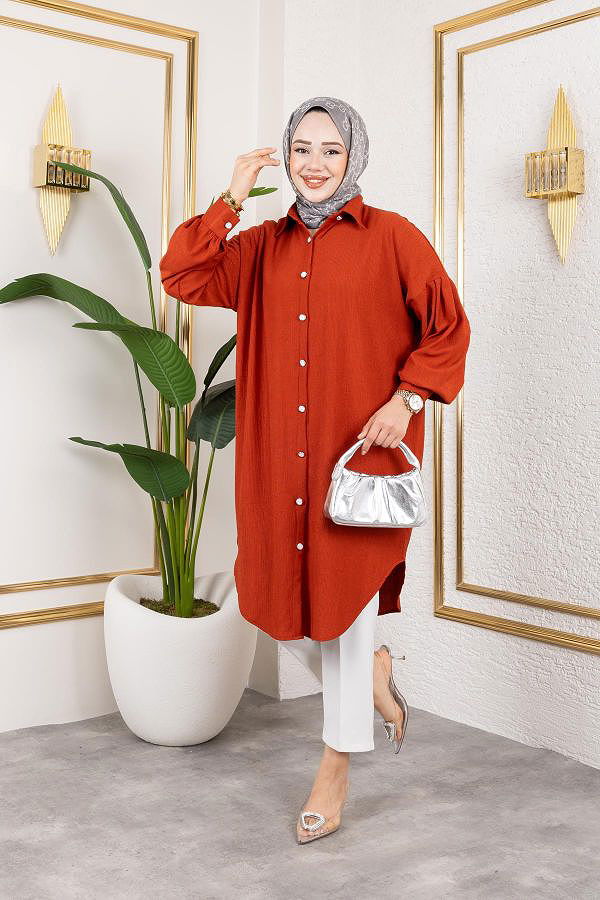 Düşük Kollu SalaşTunik-3034---Kiremit