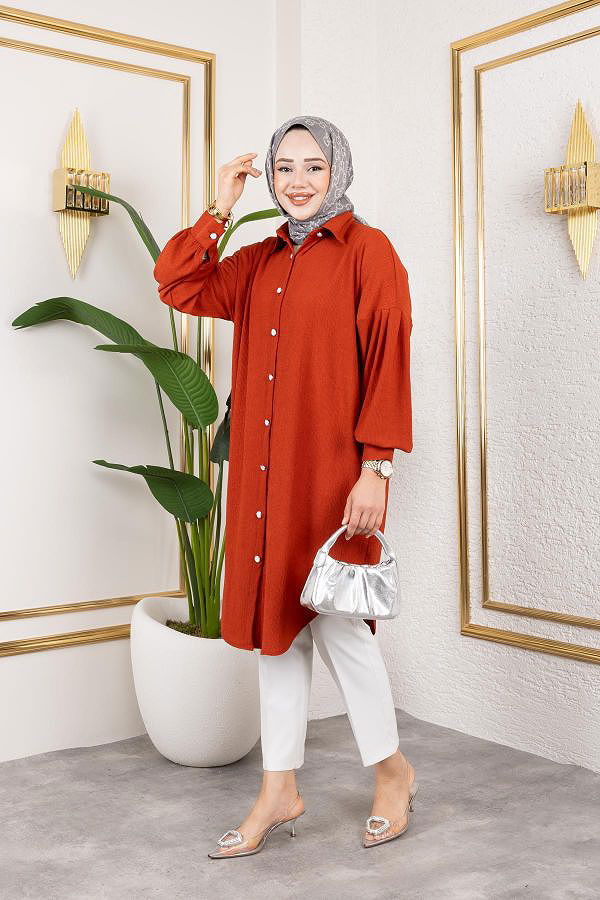 Düşük Kollu SalaşTunik-3034---Kiremit
